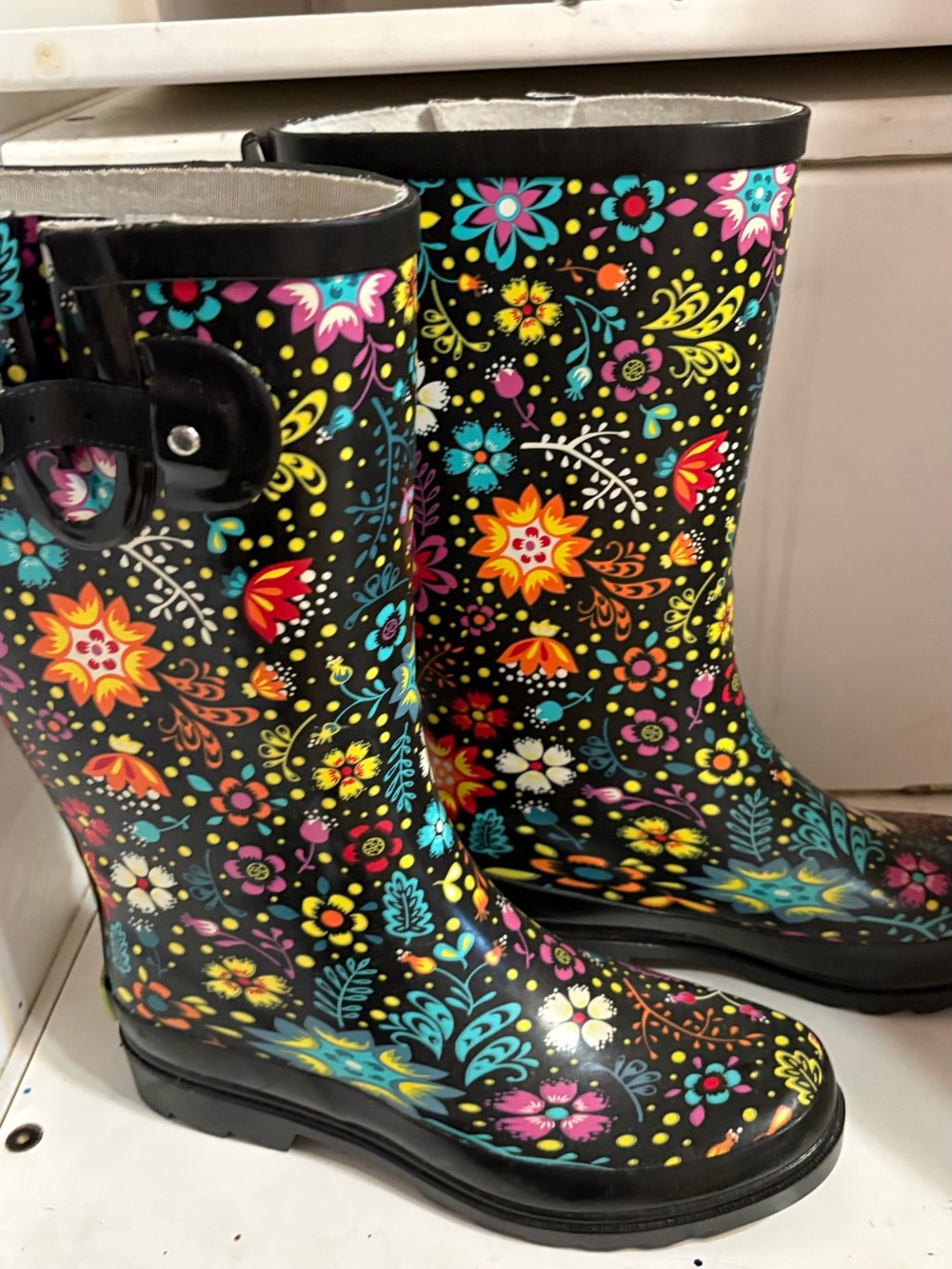 Western Chief Black Floral Women's Waterproof Rain Boots